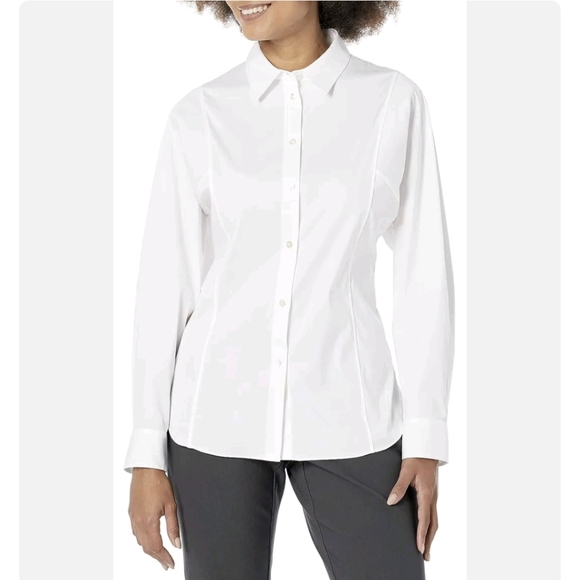 4. NWT THEORY SEAM CINCH COTTON BLEND SHIRT IN LUXE WHITE - Picture 1 of 6
